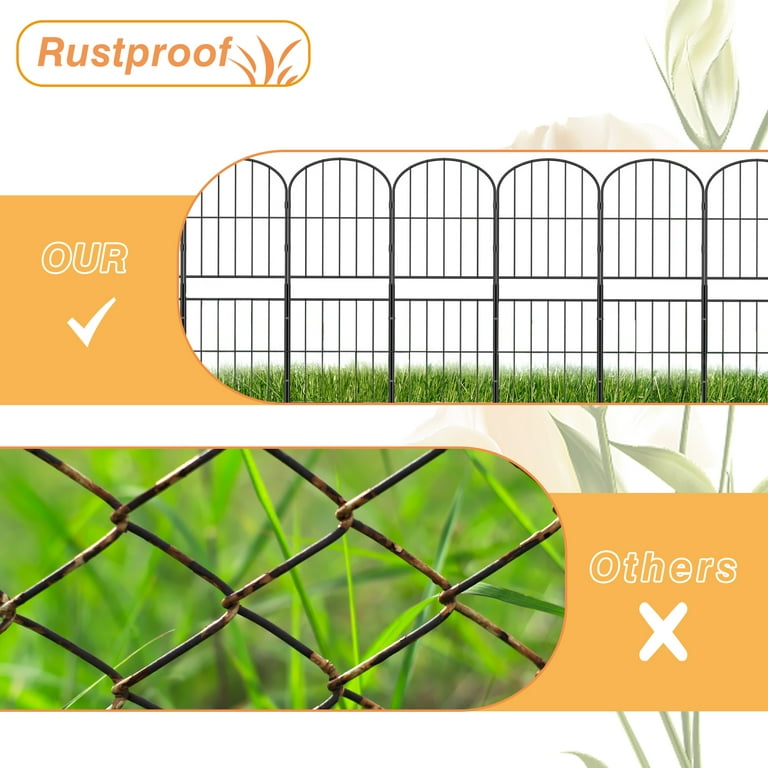 No Dig Decorative Outdoor Garden Fence for Yard, 37.5 In(H) X 10ft(L)  Animal Barrier Fencing Rustproof Metal Wire Panel Border for Dog, Rabbits,  and Patio Temporary Ground Stakes Defense- Black 