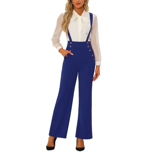 INSPIRAR CHIC Mono de Día de la Madre para Mujeres con Tirantes Ajustables y Pierna Ancha, Mono con Tirantes, Talla M Azul