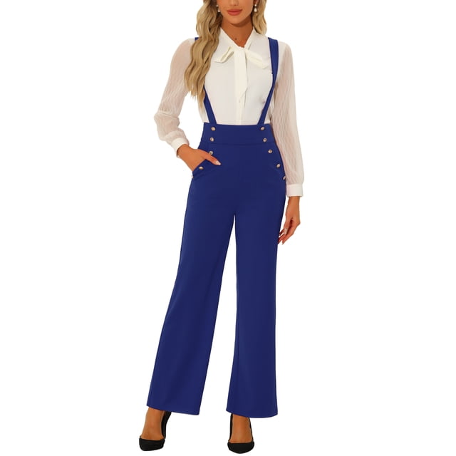 INSPIRAR CHIC Mono de Mujer con Tirantes Ajustables y Pierna Ancha, Mono con Tirantes, M Azul