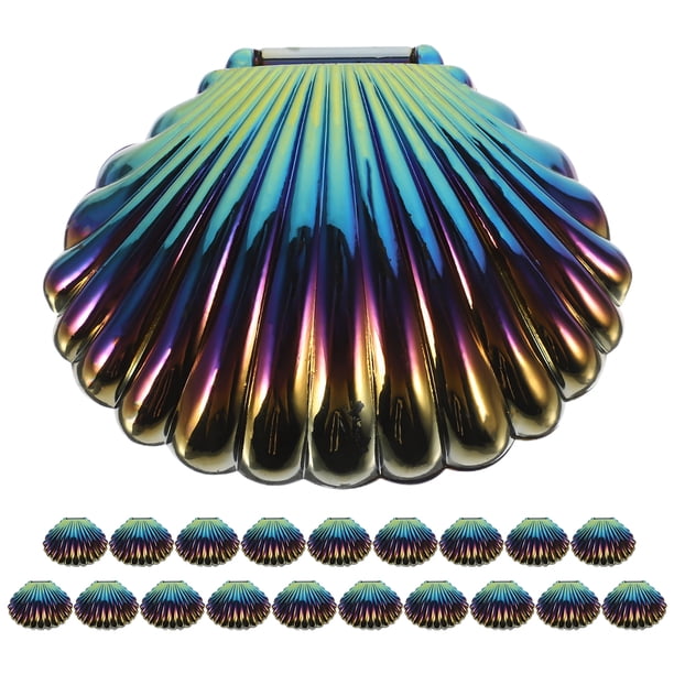 KAKOWELY 20 cajas de dulces con forma de concha marina, iridiscentes, para fiestas, de plástico, con forma de almeja, para bombones, para bodas, fiestas de sirena.