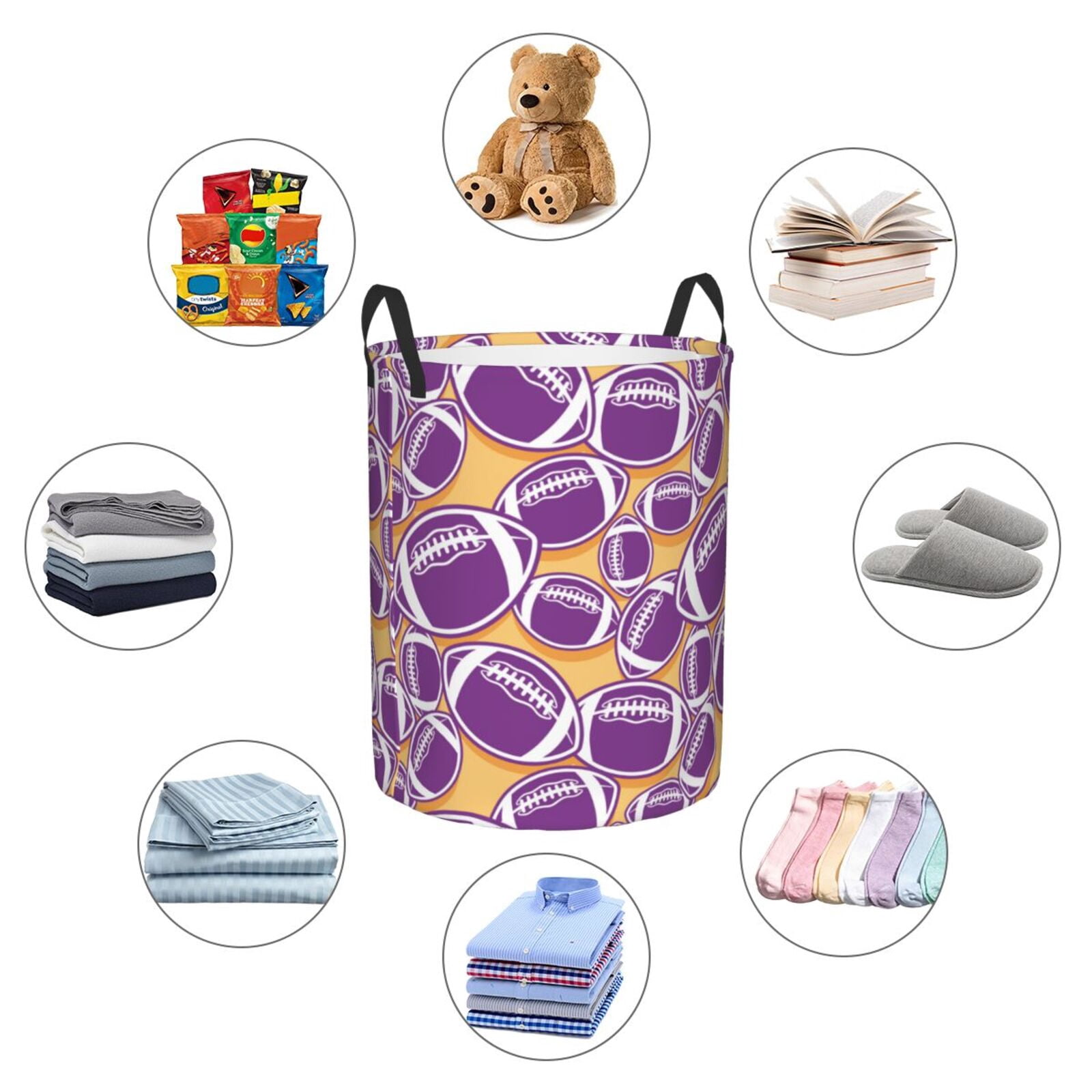 Large Laundry Basket with Handles - cute purple American football Kids Baby Dirty Clothes Laundry Hamper for Bedroom Aesthetic