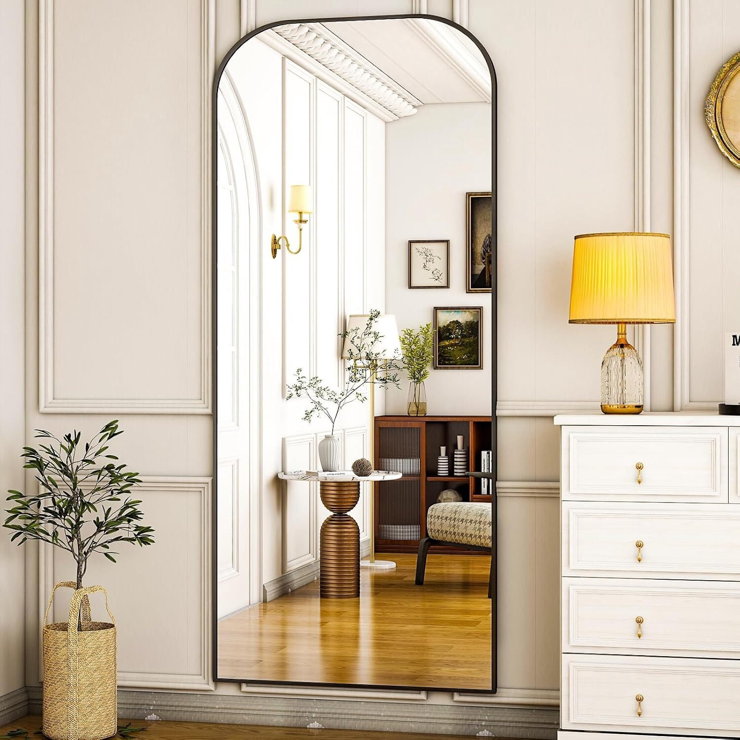 Easy4Home 71"x26" Arched Full Length Mirror Metal Frame Freestanding Mirror Wall-Mounted, Black