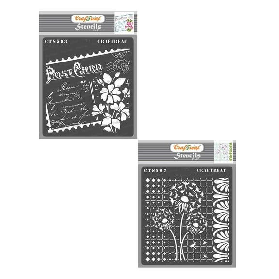 Craftreat Carte Postale and Dandelion Love Stencil for Painting and Crafting - 2 Pcs - 6"x6" each