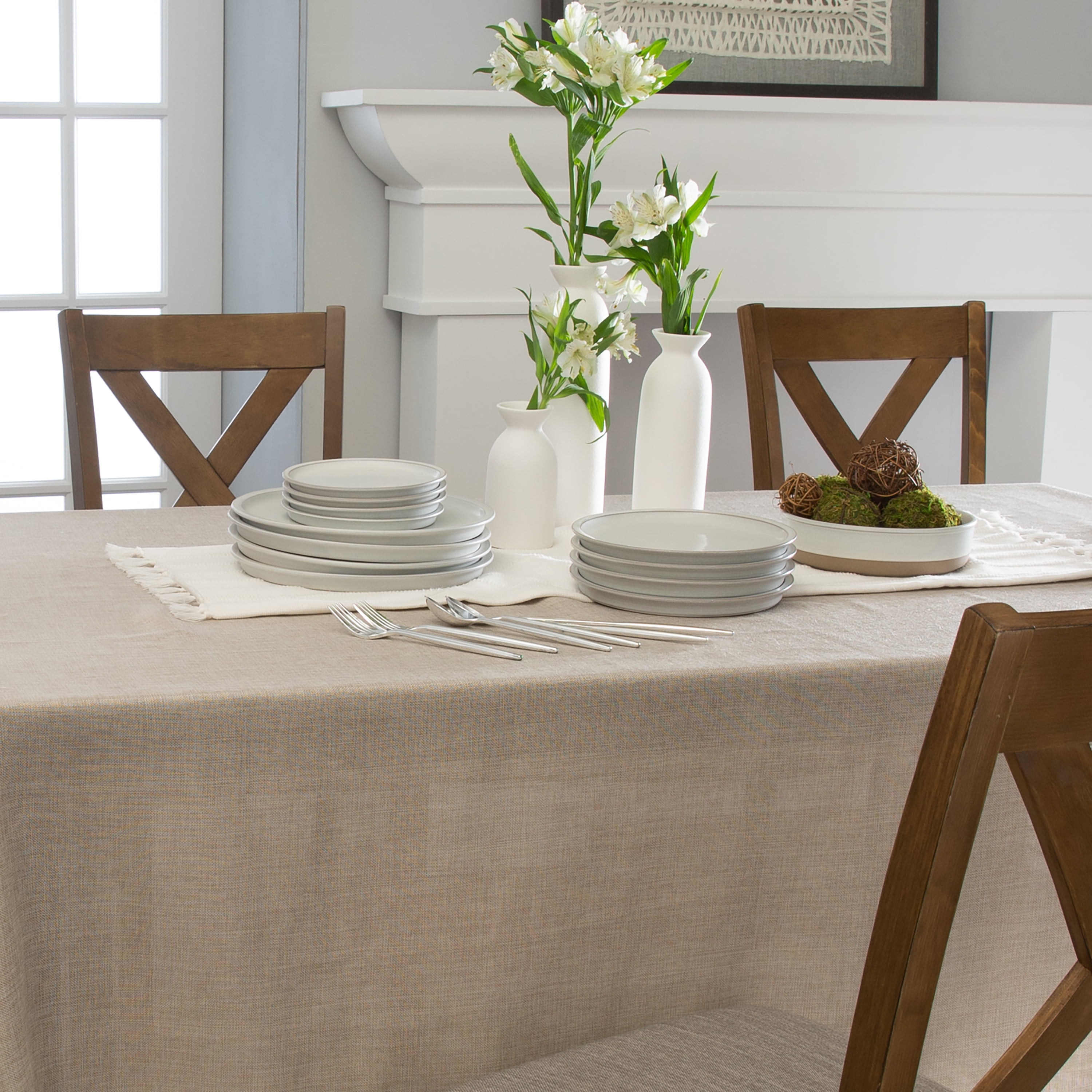 Home Details Chic & Rustic 70"x 108" Rectangle Polyester Tablecloth in Linen