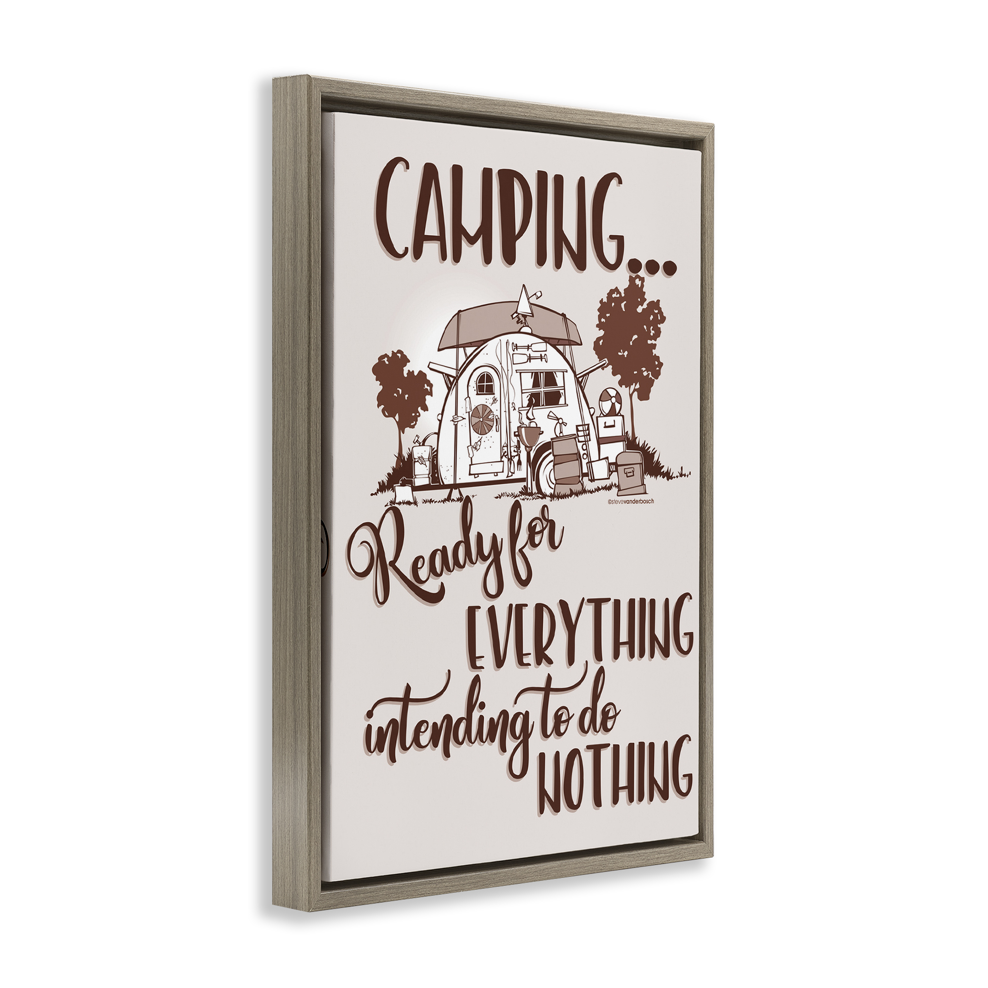 Stupell Industries Everything & Nothing Camping Landscape Painting Brown Floater Framed Art Print Wall Art, 21 x 31