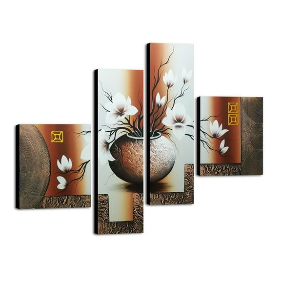 Wieco Art Art Mural Moderne en Toile 4 Pcs Fleurs Élégantes Peintes à la Main