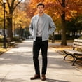 thumbnail image 2 of UDAUDU Mens Faux Suede Jacket Casual Full Zip Long Sleeve Lightweight Stand Collar Bomber Jacket with Pockets XL, 2 of 9