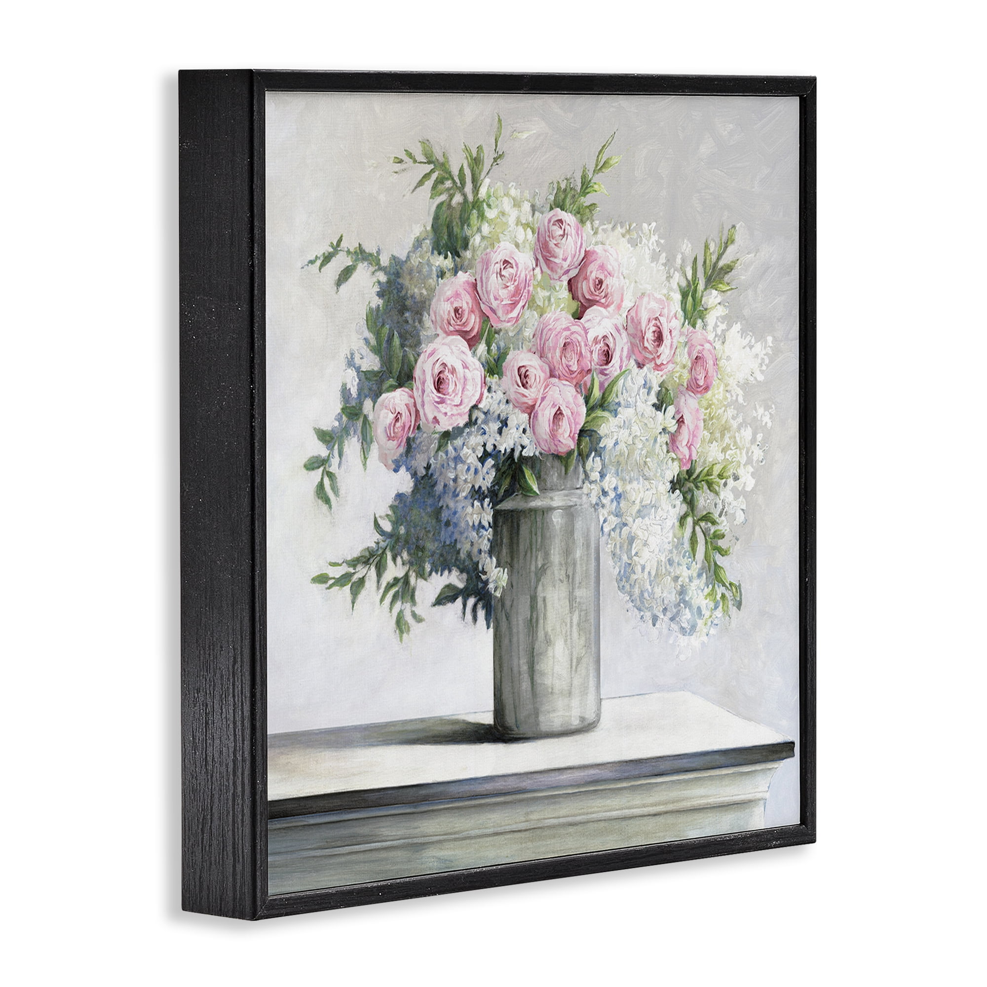 Stupell Industries Soft Pink Roses Botanical & Floral Painting Black Framed Art Print Wall Art, 12 x 12