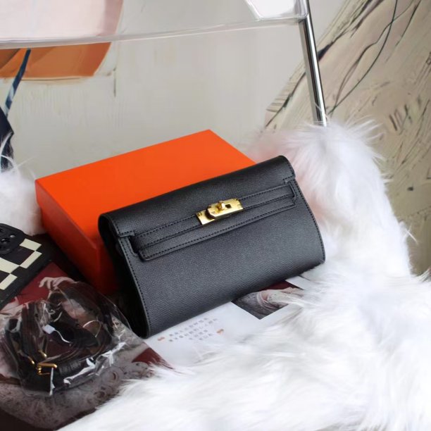 Nuevo bolso de mano Woc Kelly, bolso de mano largo de piel auténtica para mujer, de gran marca, bolso bandolera de un solo hombro, bolso para teléfono móvil, cartera