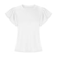 thumbnail image 4 of Womens Summer Tops Sevevn Womens Casual Solid Color Round Neck Ruffled Short Sleeve Tops Blouses, 4 of 6