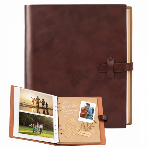 RECUTMS 4x6 Photo Album 200 Pockets Scrapbook Album with Writing Space | 30 Writing Pages Expandable 6-Ring Binder Premium Leather Cover Gift Ready (Brown)