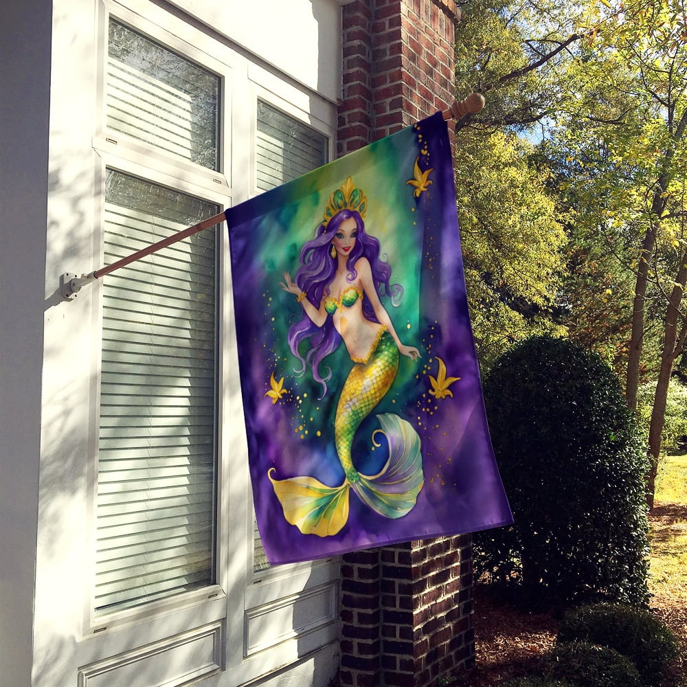 Mermaid Mardi Gras House Flag 28 in x 40 in