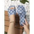 thumbnail image 1 of Women Checkered Pattern Raw Trim Slide Sandals, Denim Fashion Sandals, 1 of 5
