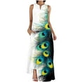 thumbnail image 2 of QUNYINEY Casual Summer Dresses for Women 2025 Peacock Sleeveless A-Line Dress V Neck Flowy with Pockets Maxi Sundress, 2 of 5