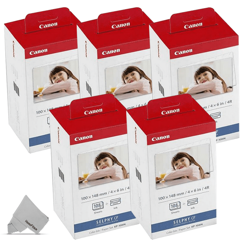 5 Pack Canon KP108IN / KP108 Color Ink Paper includes 108 Ink Paper sheets + 6 Ink toners for