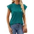 thumbnail image 2 of Mujeres 2024 Verano Tops Dressy Casual Camisas Cuello Redondo Manga Casquillo Tops Básico Sólido Camiseta, 2 of 5