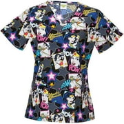 DC Comics Wonder Woman "Wow" Women's Printed V-Neck Scrub Top