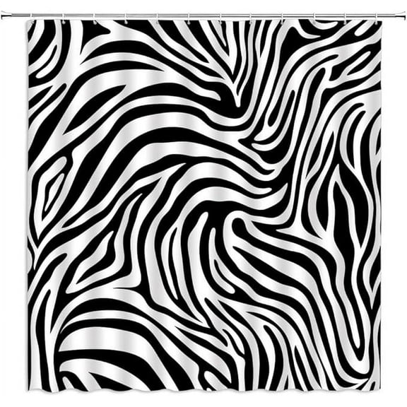 Print Shower Curtain Black And White Skin Print Abstract Striped Safari Animal Wildlife Fabric Bathroom Decor Set With Hooks 36"W x 72"L (Pack of 1)