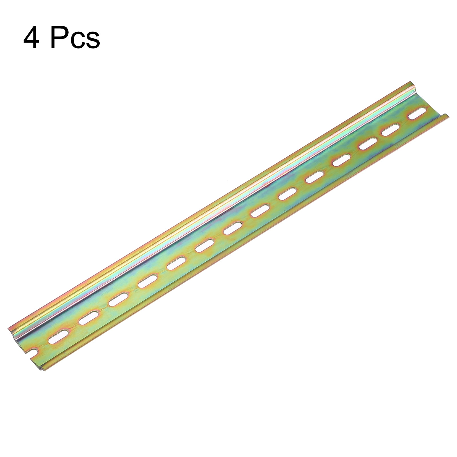 4 Pcs DIN Rail Slotted Iron Mounting Guide 12"(300mm) x 35mm x 7.5mm High Bronze Tone