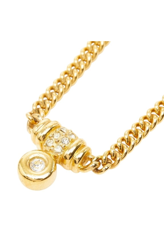 Pre-Owned Christian Dior Dior pendant chain necklace, gold plated, rhinestones, women's.