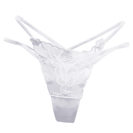Fulorrnie Women s Sexy Lace Panties Floral Embroidery  Sheer Mesh Cutout Design  Low Rise Thong Cotton Gusset Underwear  White  L