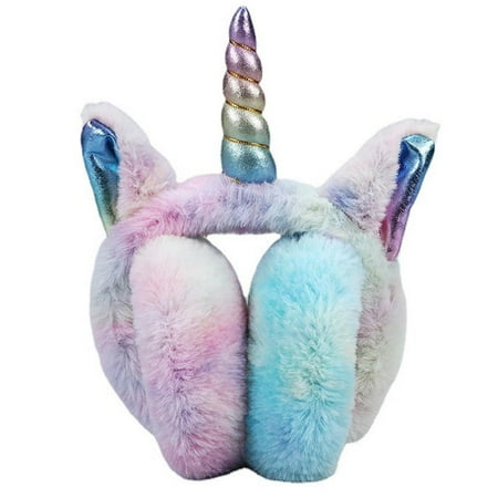 

Rainbow Unicorn Earmuffs for Women Kids Girls Gradient Ears Foldable Soft Plush Comfortable Earmuffs Winter Ear Warmers Christmas Gift