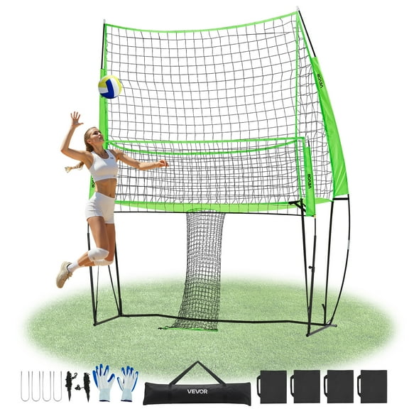 VEVOR Volleyball Training Net System, Freely Height-Adjustable Practice Equipment with Ball Return,8x11ft Portable Net Station,Easy Setup for Backyard Indoor Outdoor Serving Spiking Improve Accuracy