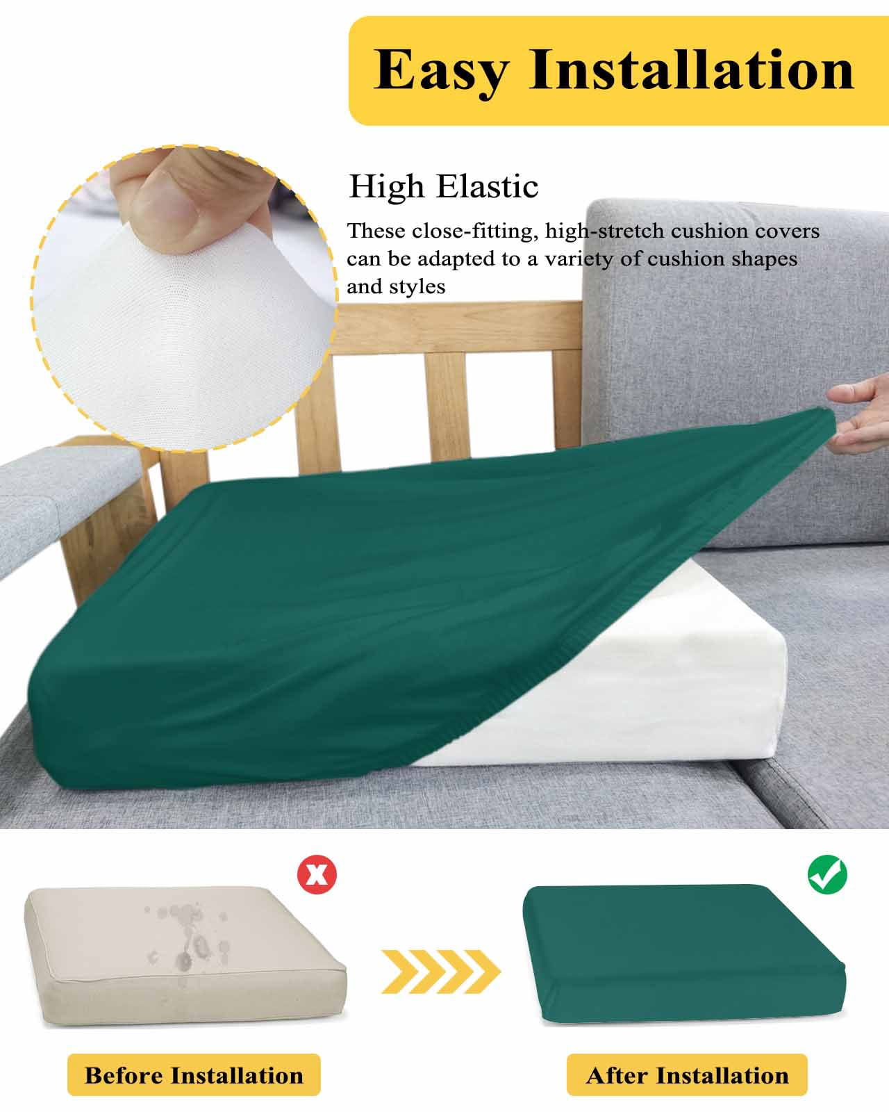 Dark Green Couch Cushion Covers Stretch, Washable Sofa Seat Covers Individual Seat Cushion Sofa Slipcovers Modern Pure Dark Green Couch Cover Furniture Protector S-1PCS