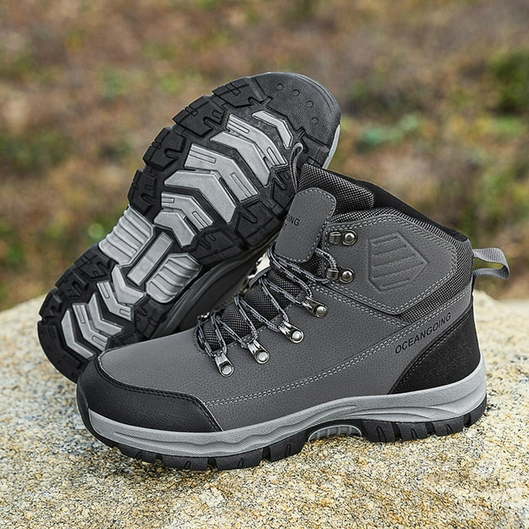 Jungdeepe Men s Autumn And Winter Fashion High Top Shoes Warm Comfortable Ankle Boots Mountaineering Sneakers Mens Hiking Extra Wide Mens Leather