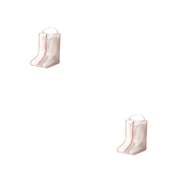 Toystoory Bolsa de almacenamiento de botas de PVC Cremallera portátil Reutilizable Plegable Transparente Manija de elevación protectora Rosado Corto 2piezas