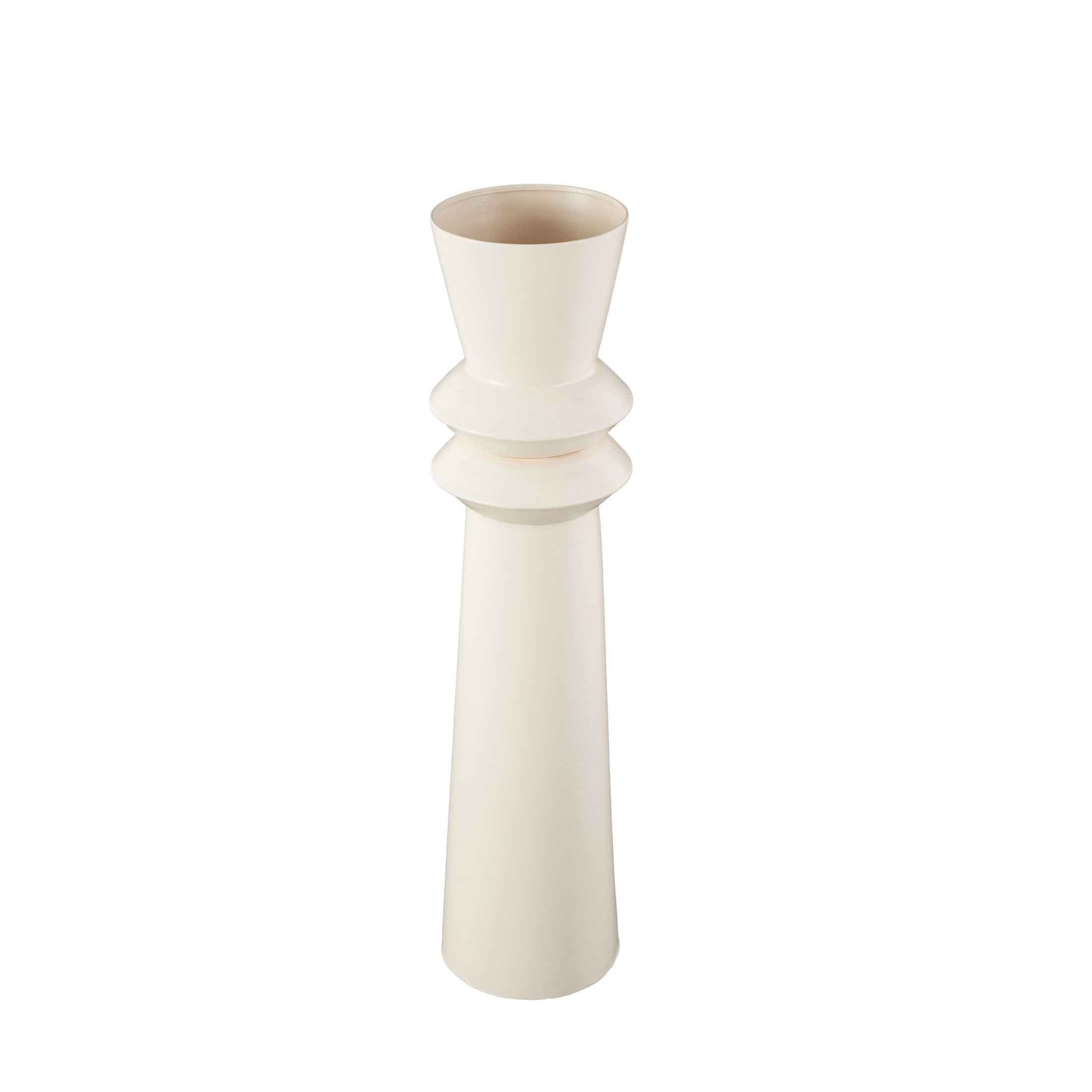 DecMode 32" Tall Art Deco Fluted Floor Cream Metal Vase