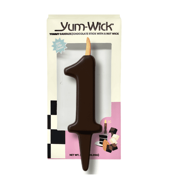 Yum-Wick® Vegan Dark Chocolate Number Candle – 100% Edible, Zero-Waste, Dairy-Free – Birthday & Anniversary Cake Candle, Kosher, 1pc