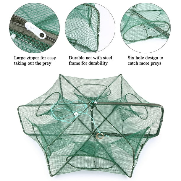 Anself Foldable Fishing Net Hexagon 6 Hole Fishing Net Shrimp Cage Trap Minnow Crab Baits Mesh Trap Net 6 Holes
