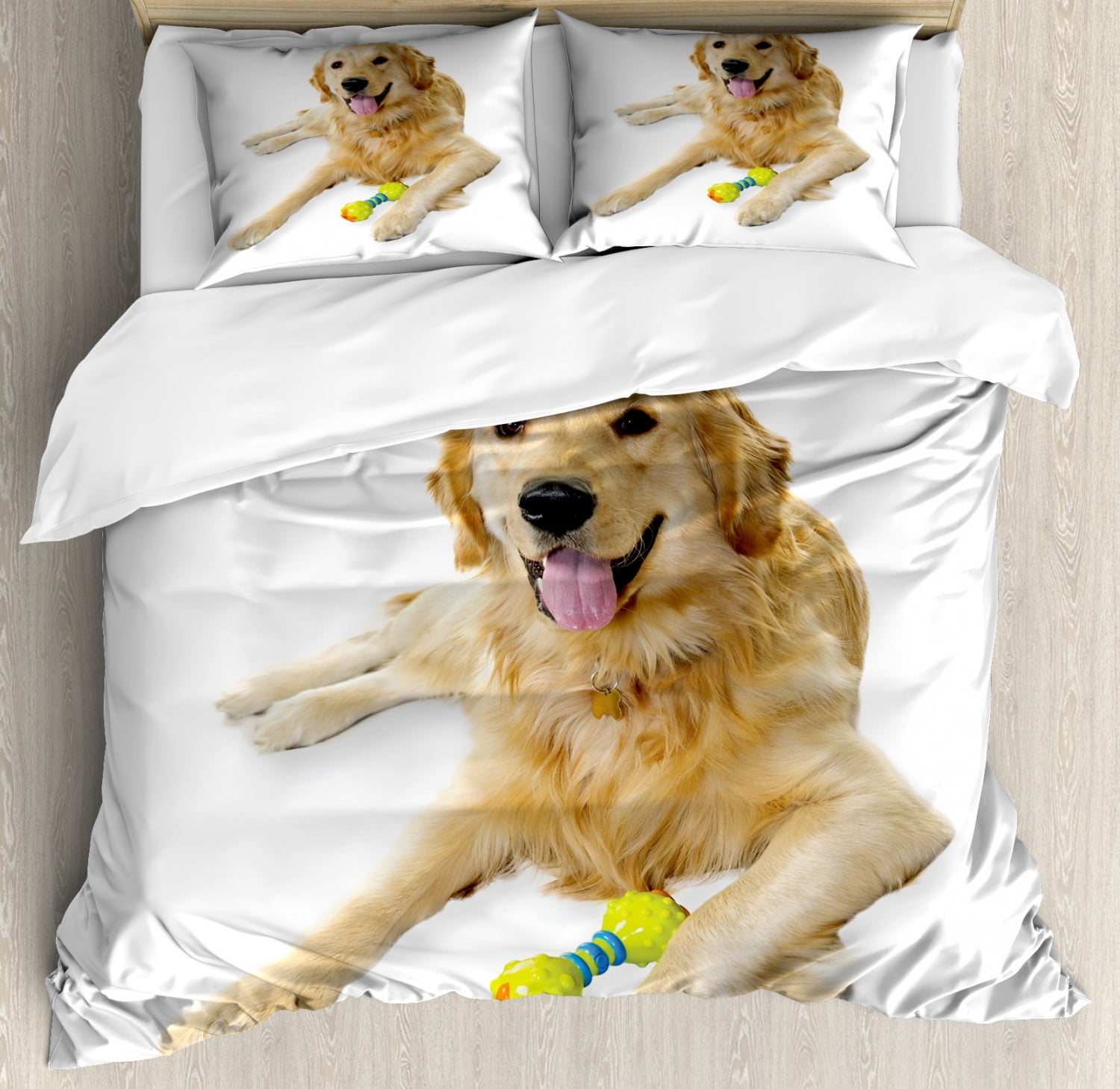 Golden Retriever Duvet Cover Set Pet Dog Laying Down With Toy