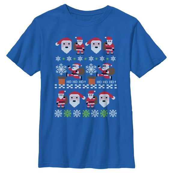 Boy's Lost Gods Santa Claus Ugly Christmas Sweater Graphic Tee Royal Blue Small