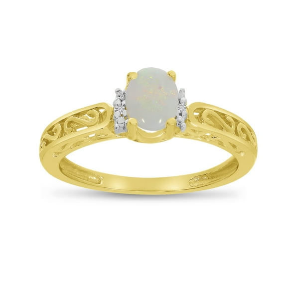 10k Yellow Gold Oval Opal And Diamond Ring