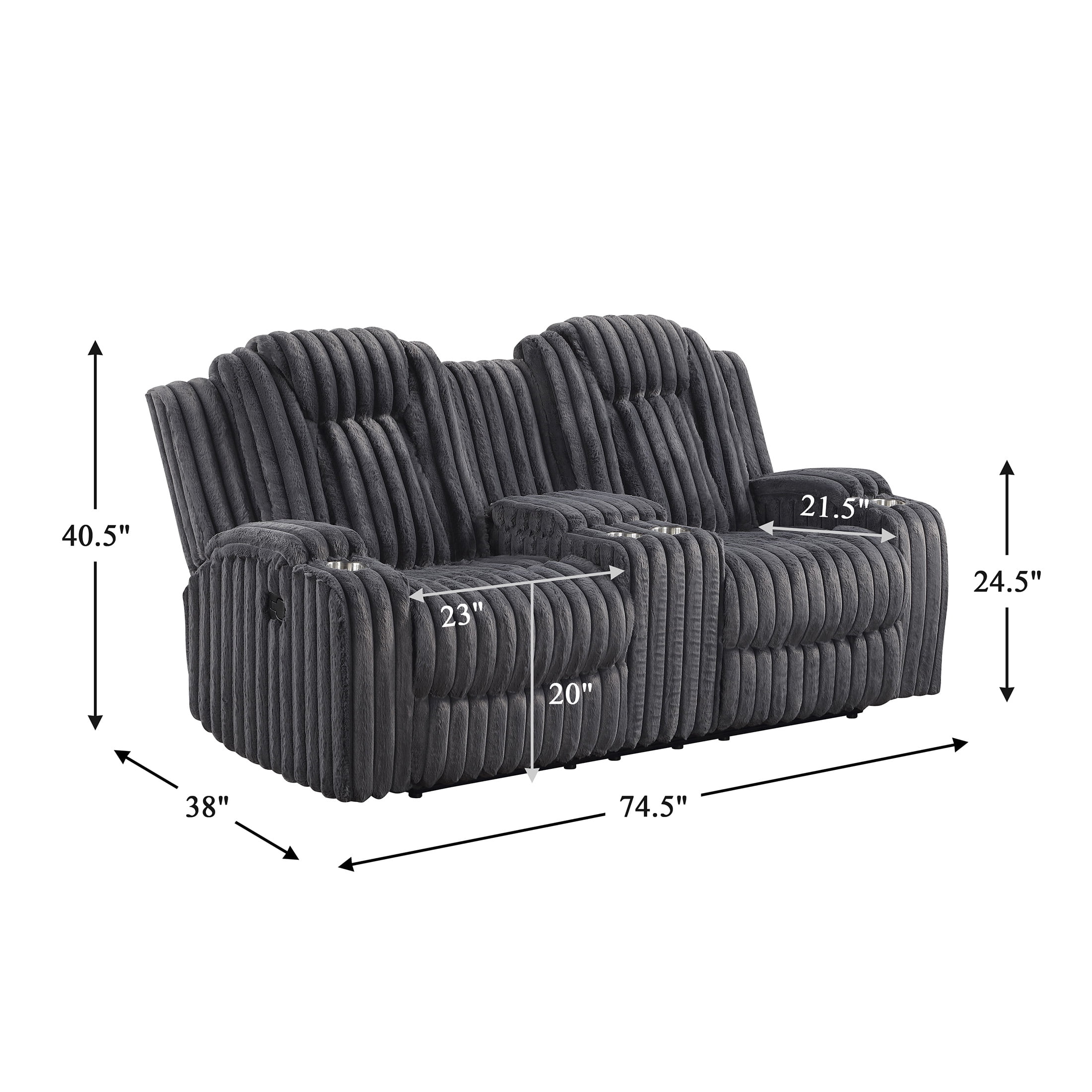 OakvillePark Lumora Corduroy Manual Double Reclining Love Seat with Center Console and Cup Holders, Dark Gray