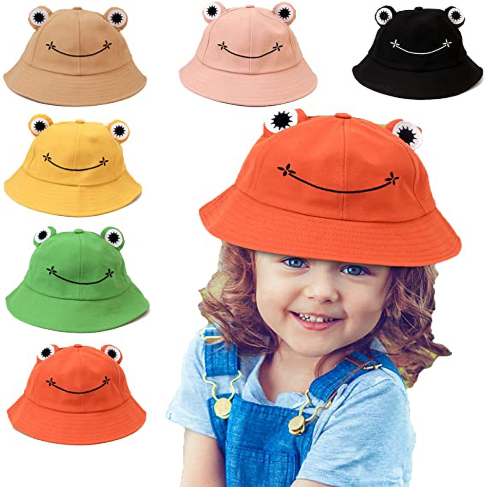 Frog Bucket Hat, Cute Fisherman Hat Cotton Sun Bucket Hat Sun Protection Cap Wide Brim Beach Summer Hat for Women Men Girls Kids (Orange) - image 2 of 7