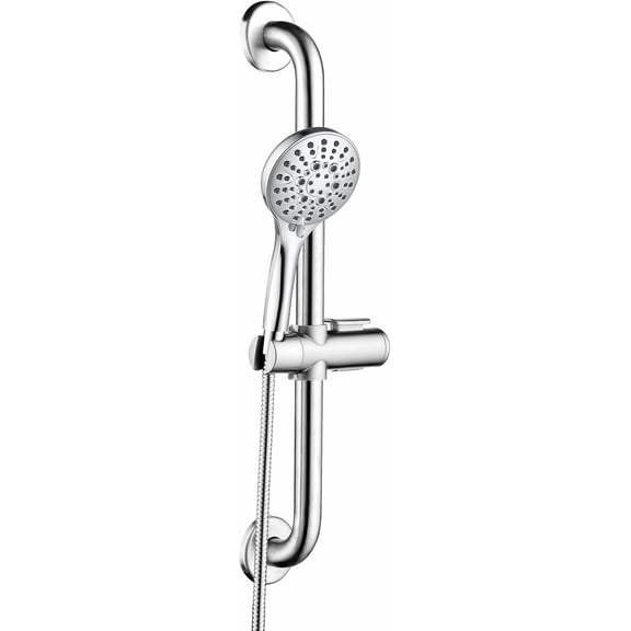 Bright Showers Stainless Steel Slide Bar Grab Rail Set Ada Compliant Includes Handheld Shower Head and 69'' Hose-Chrome