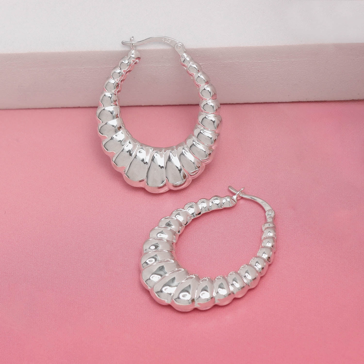 LeCalla Sterling Silver Anti-Tarnish Shrimp Hoop Earrings for Women and Teen, 35MM