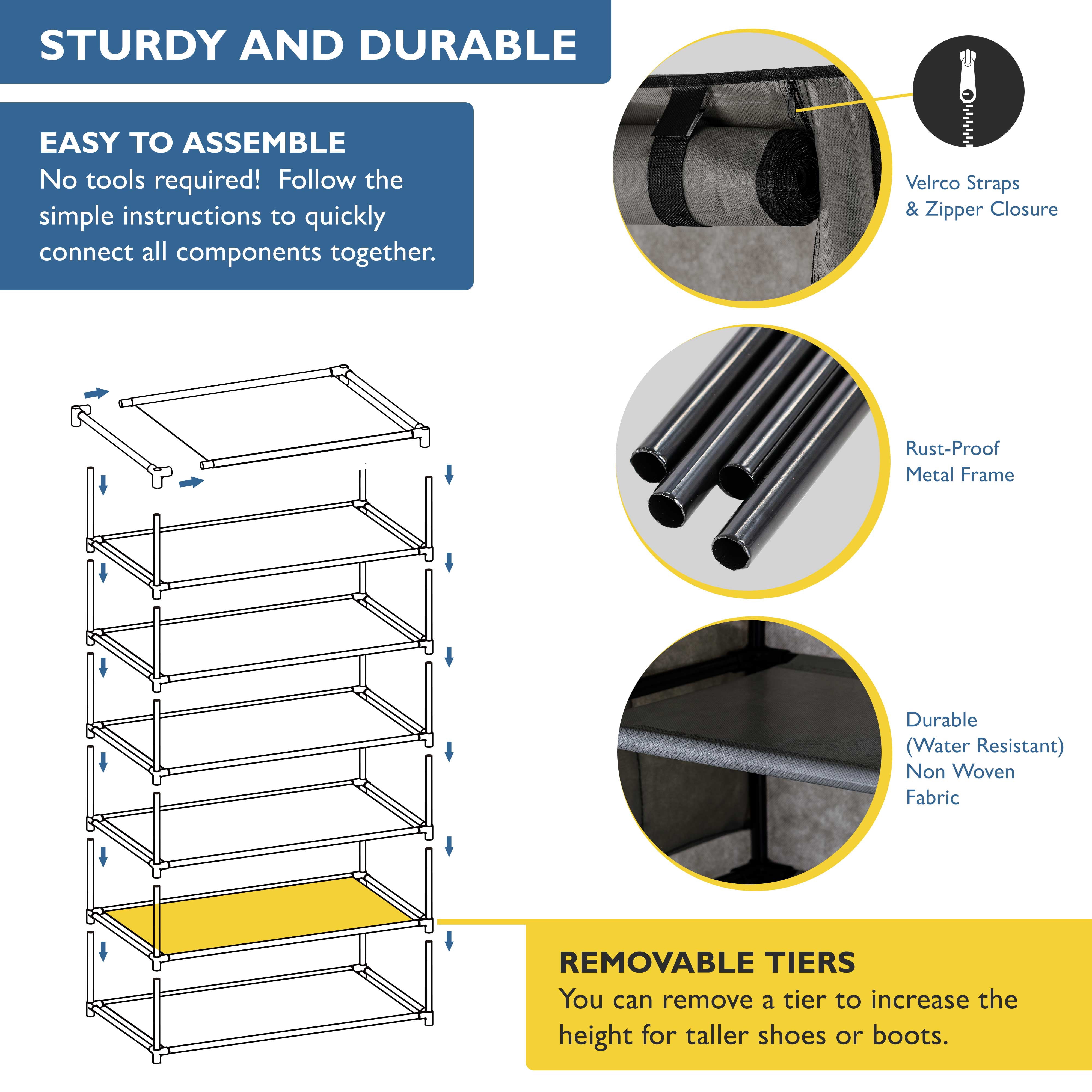 Sundaze Shoe Rack with Cover - 6 Tier Shoe Rack for Front Door Entrance, Sturdy Tall Shoe Organizer for Bedroom, Closet, Garage, Non Woven Fabric Shelf, Grey, Holds Up to 30 Pairs