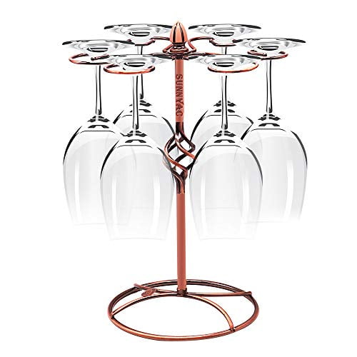 Sunnyac Scrollwork Bronze Wine Glass Rack, Elegant Freestanding Stemware Holder Stand With 6