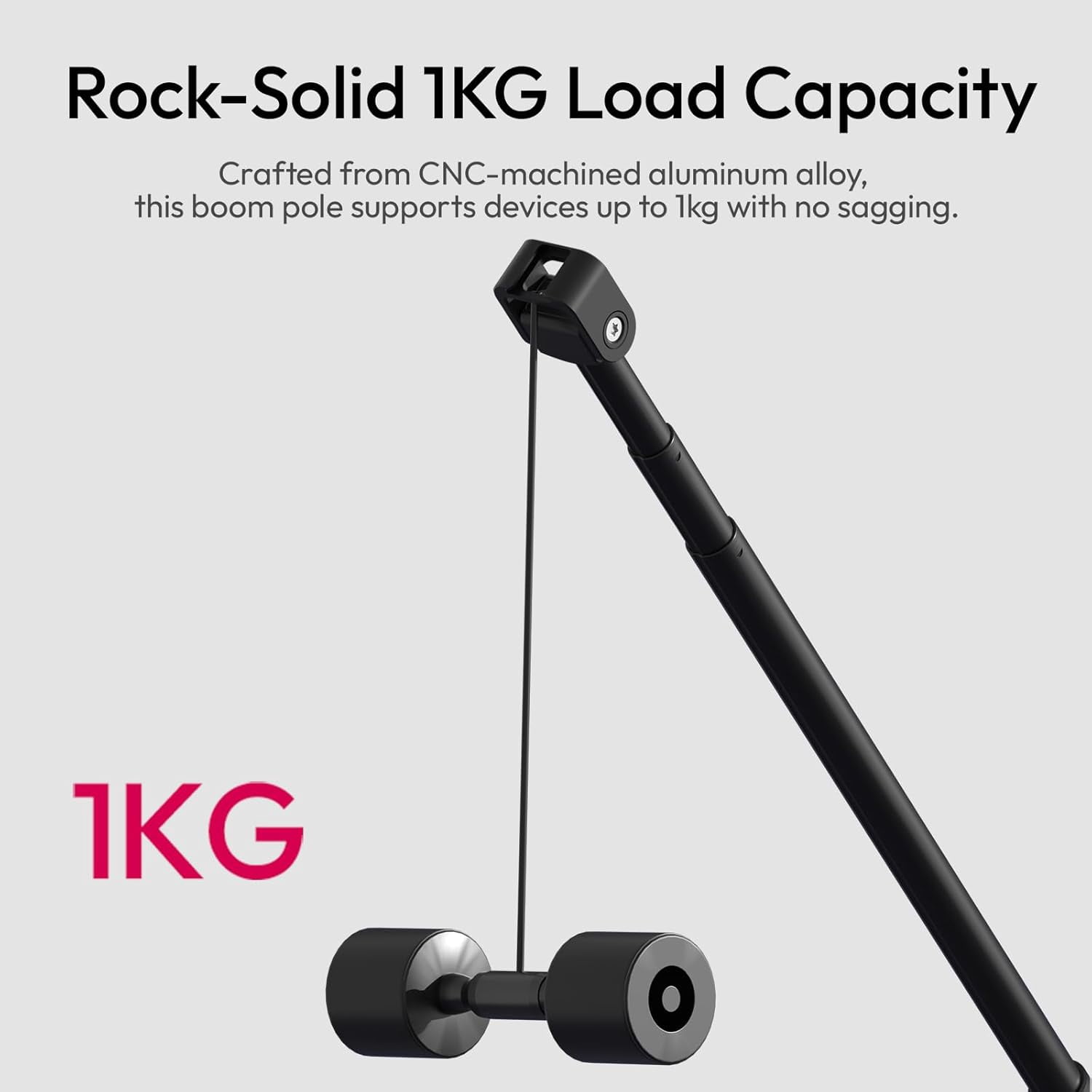 ZJ08 Extendable Cold Shoe Mic Arm Pole with Built-in 3.5mm Audio , 3 Section Aluminum Microphone  Pole for Cold Shoe Microphones, Angle Length Adjustable, 1KG  Load