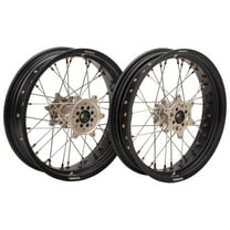 Tusk Impact Supermoto Complete Front and Rear Wheel Set 3.50 x 17 / 4.25 x 17 Matte Black Rim/Silver Spoke/Magnesium Hub/Magnesium Nipple