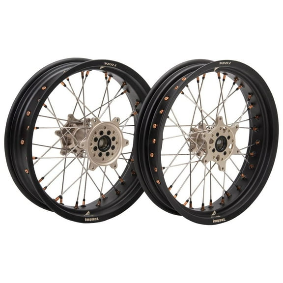 TUSK Impact Supermoto Complete Front and Rear Wheel Set 3.50 x 17/4.25 x 17 Matte Black Rim/Silver Spoke/Magnesium Hub/Magnesium Nipple for KTM 450 SMR 2022