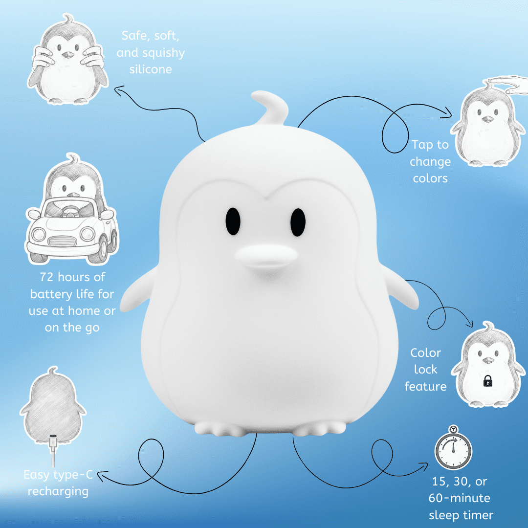LumiPets By Lumieworld Nursery Nightlight: Penguin-Shaped Baby Nightlight - Rechargeable