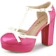 thumbnail image 1 of De mujer Plataforma Lazo T Correa Tacones gruesos Salón Rosa caliente 41, 1 of 7