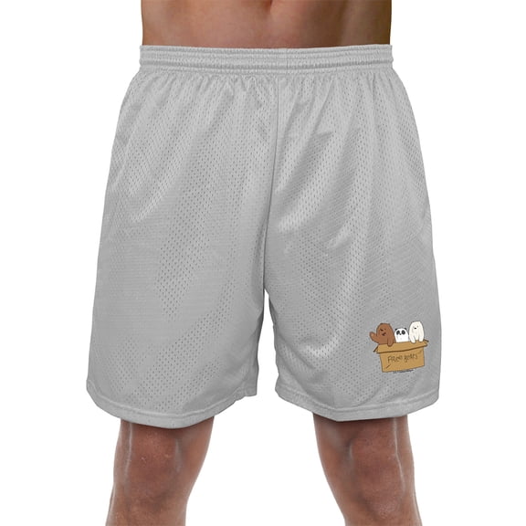 We Bare Bears Baby Bears Mens Lined Mesh Shorts, Silver, Medium