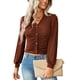 thumbnail image 3 of SAYOO Mujeres Primavera Verano Prendas de punto, Color sólido Manga larga Cuello en V Fruncido Cierre de botón Tops delgados SAYOO Moda, 3 of 9