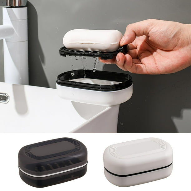 Estuche de jabón de viaje Recipiente de jabón portátil con tapa | Caja de jabón de plástico PE duro a prueba de fugas con bandeja de drenaje extraíble | Compacto para ducha, bañera, baño, gimnasio
